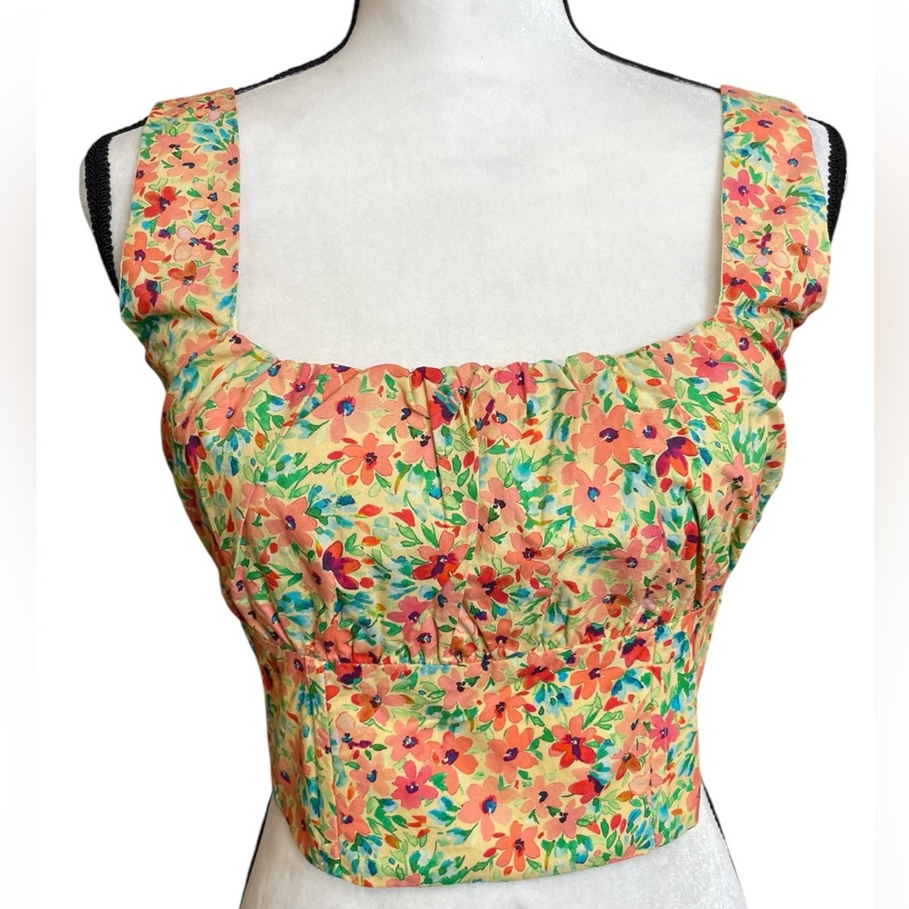 Lovers & Friends NWT Yellow Floral Corset Crop Top small